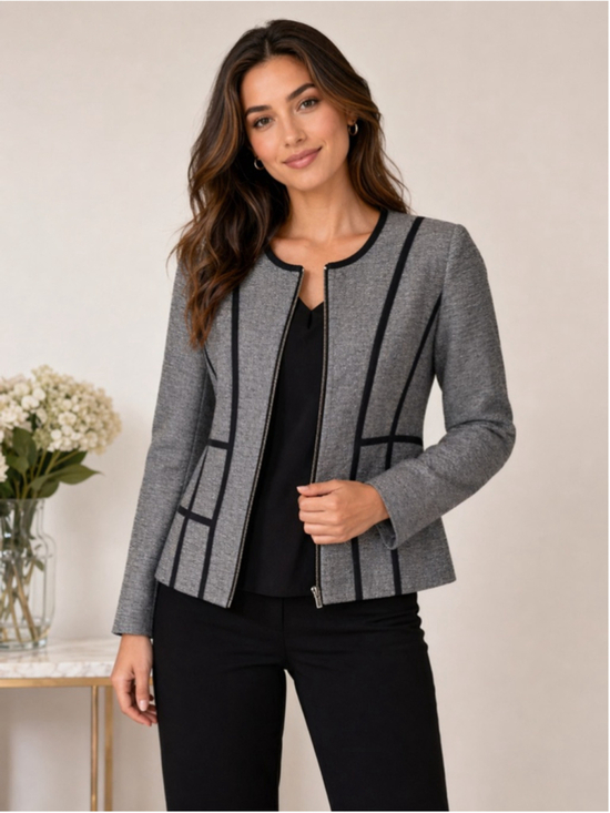 Jones New York Jackets & Blazers - Jones New York Grey Zip Blazer Jacket Size 6 Structured Career